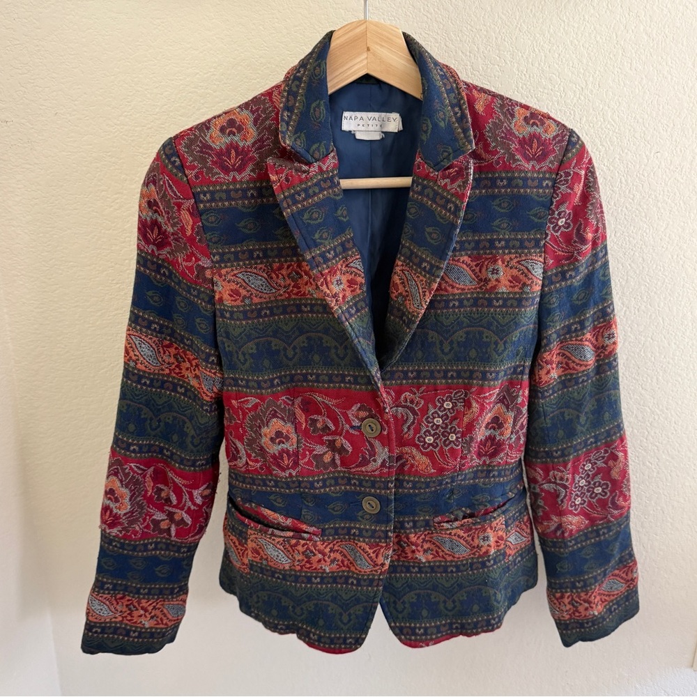 Napa Valley Petite 90s  boho retro tapestry paisley blazer size XS